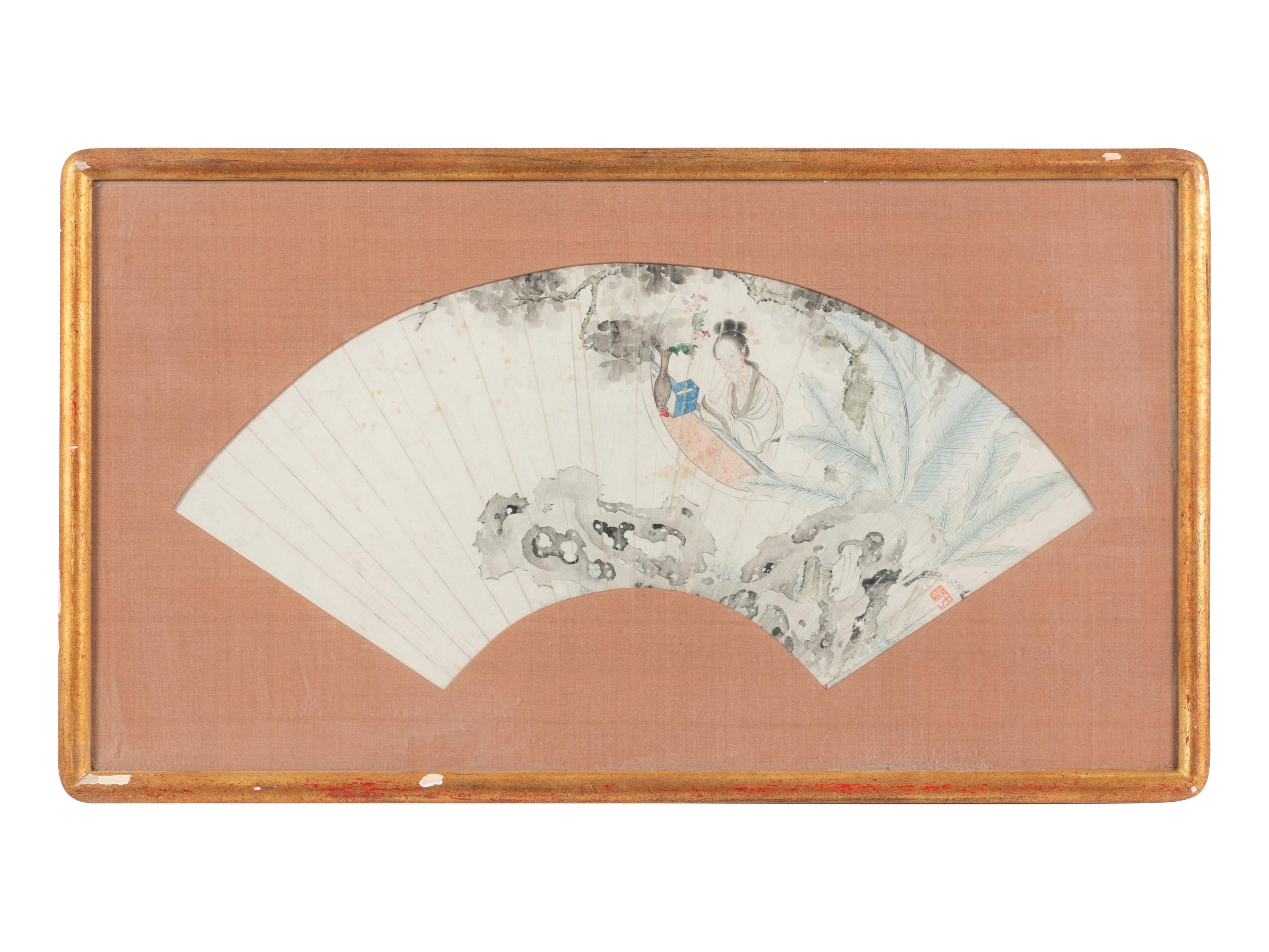 Two Chinese Folding Fan Leaves, 19th Century 清晚期 扇面兩幅