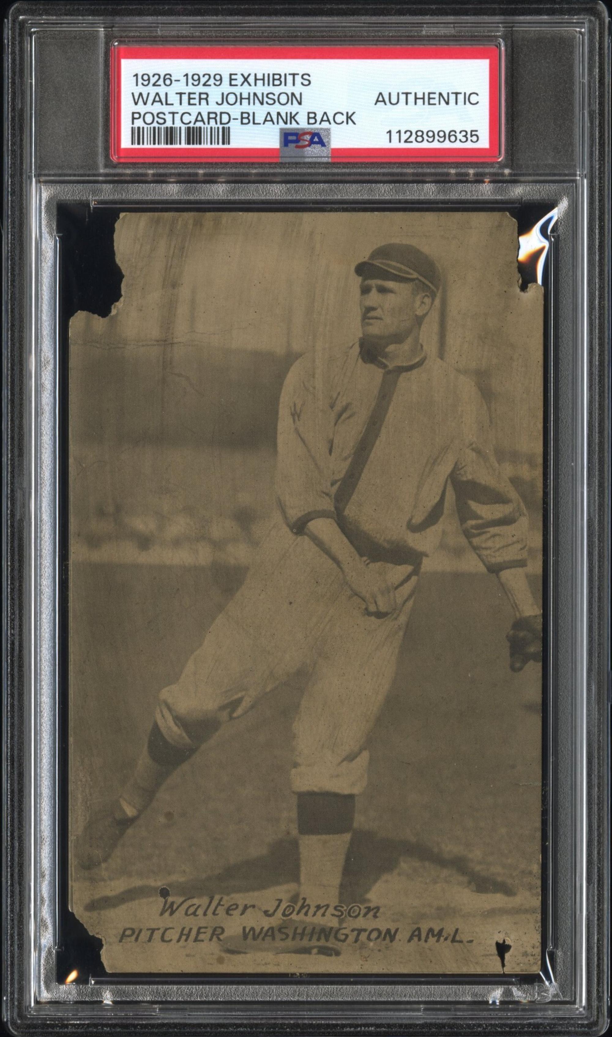 A 1926-29 Exhibits Walter Johnson Baseball Card - Blank Back (PSA Authentic)