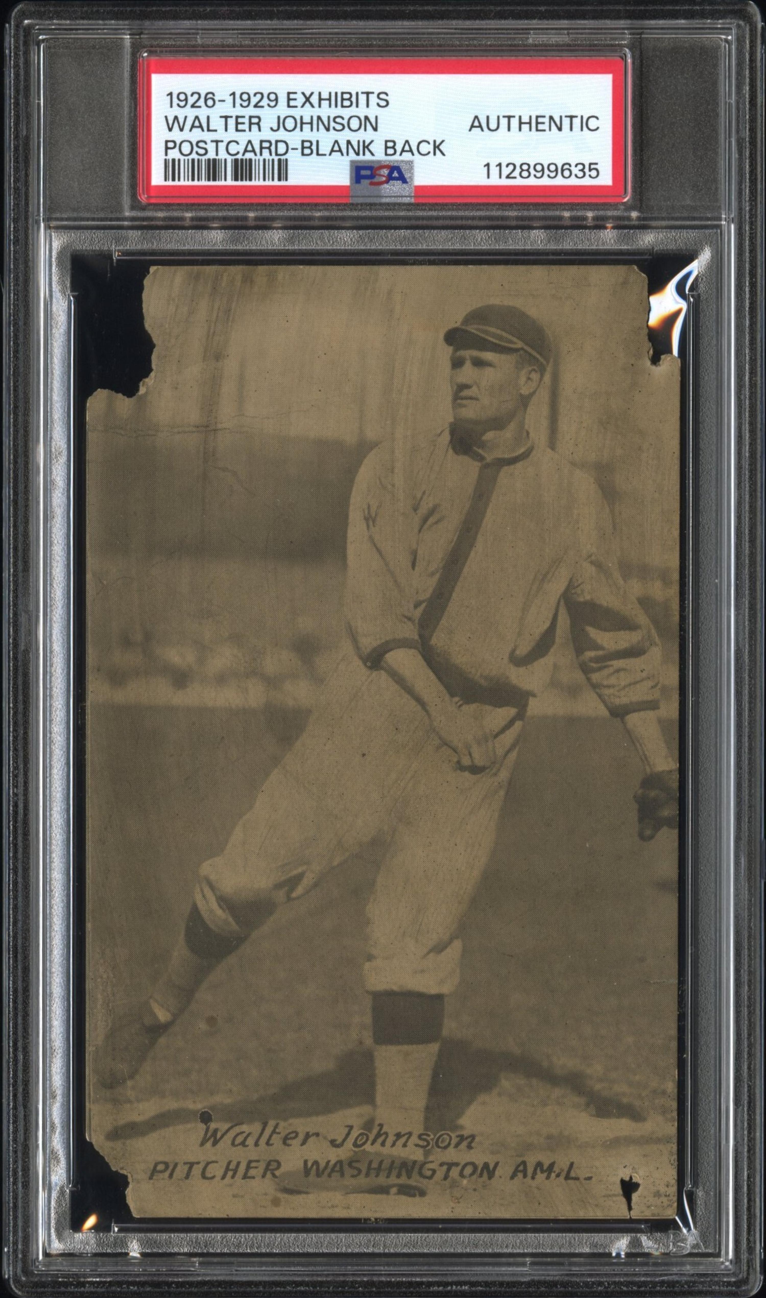 A 1926-29 Exhibits Walter Johnson Baseball Card - Blank Back (PSA Authentic)