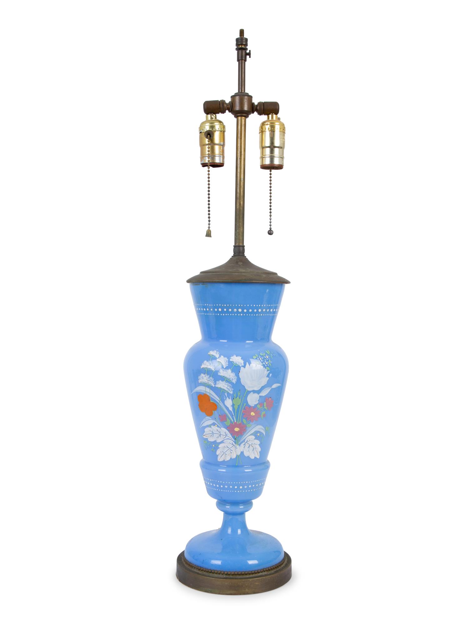 A Bristol Blue Glass Vase now Mounted as a Lamp — 19TH/20TH CENTURY