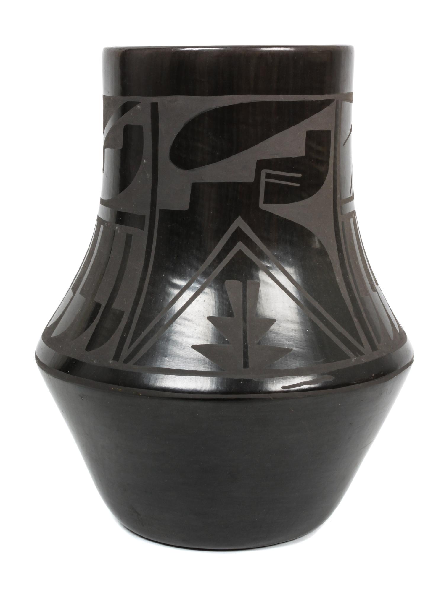 Carmelita Dunlap (1925-1999), Santa Clara Blackware Stone Polished Jar Height 10 1/4 x diameter 6 1/2 inches.