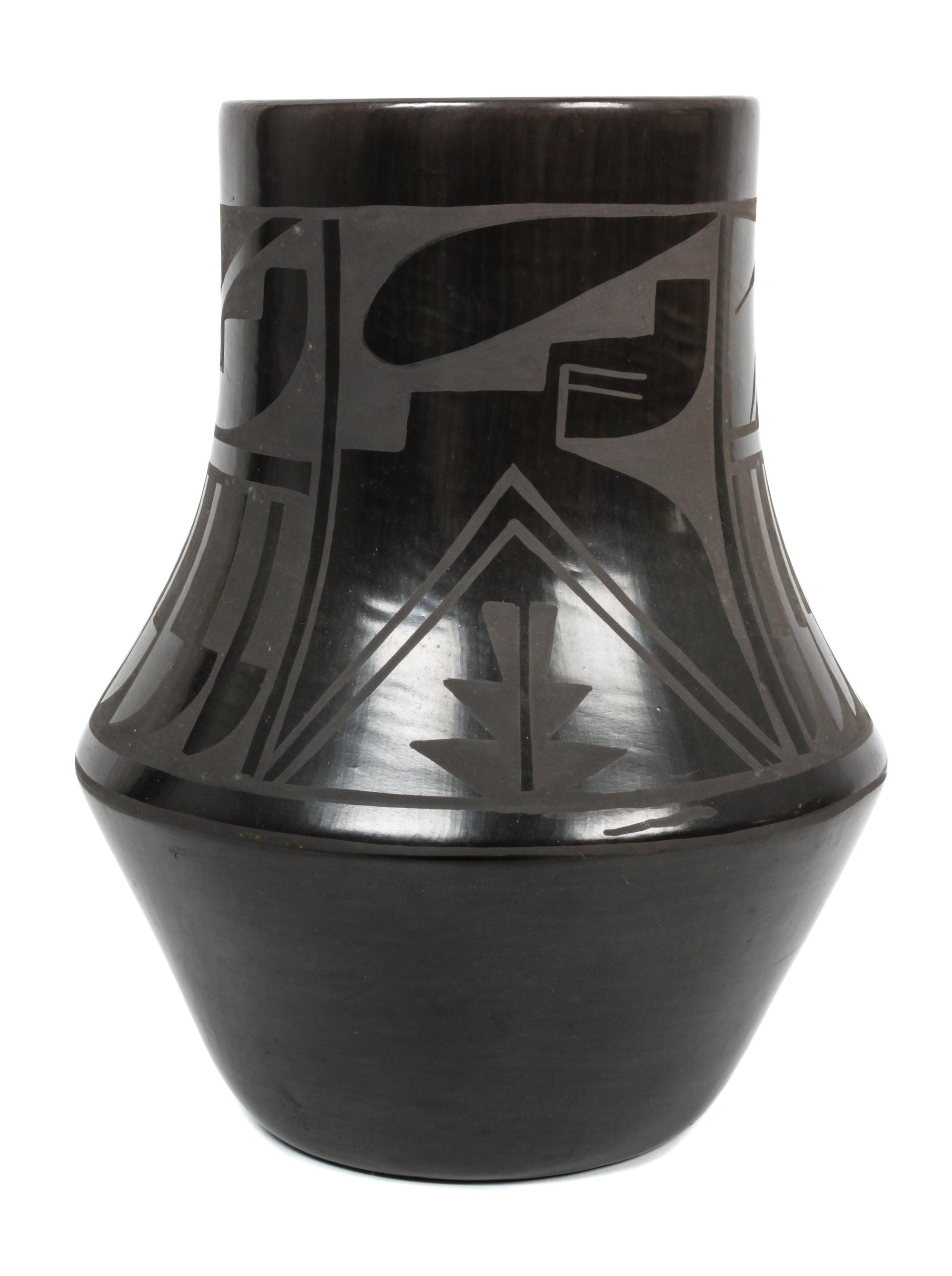 Carmelita Dunlap (1925-1999), Santa Clara Blackware Stone Polished Jar Height 10 1/4 x diameter 6 1/2 inches.