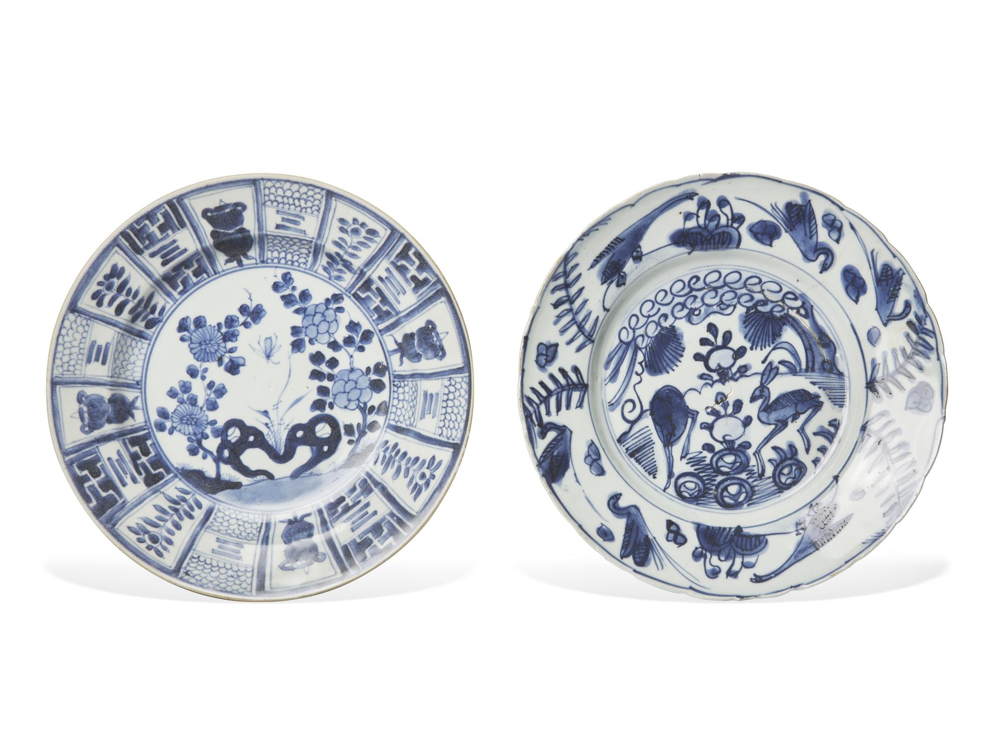 Two Chinese Export Blue and White Porcelain Plates