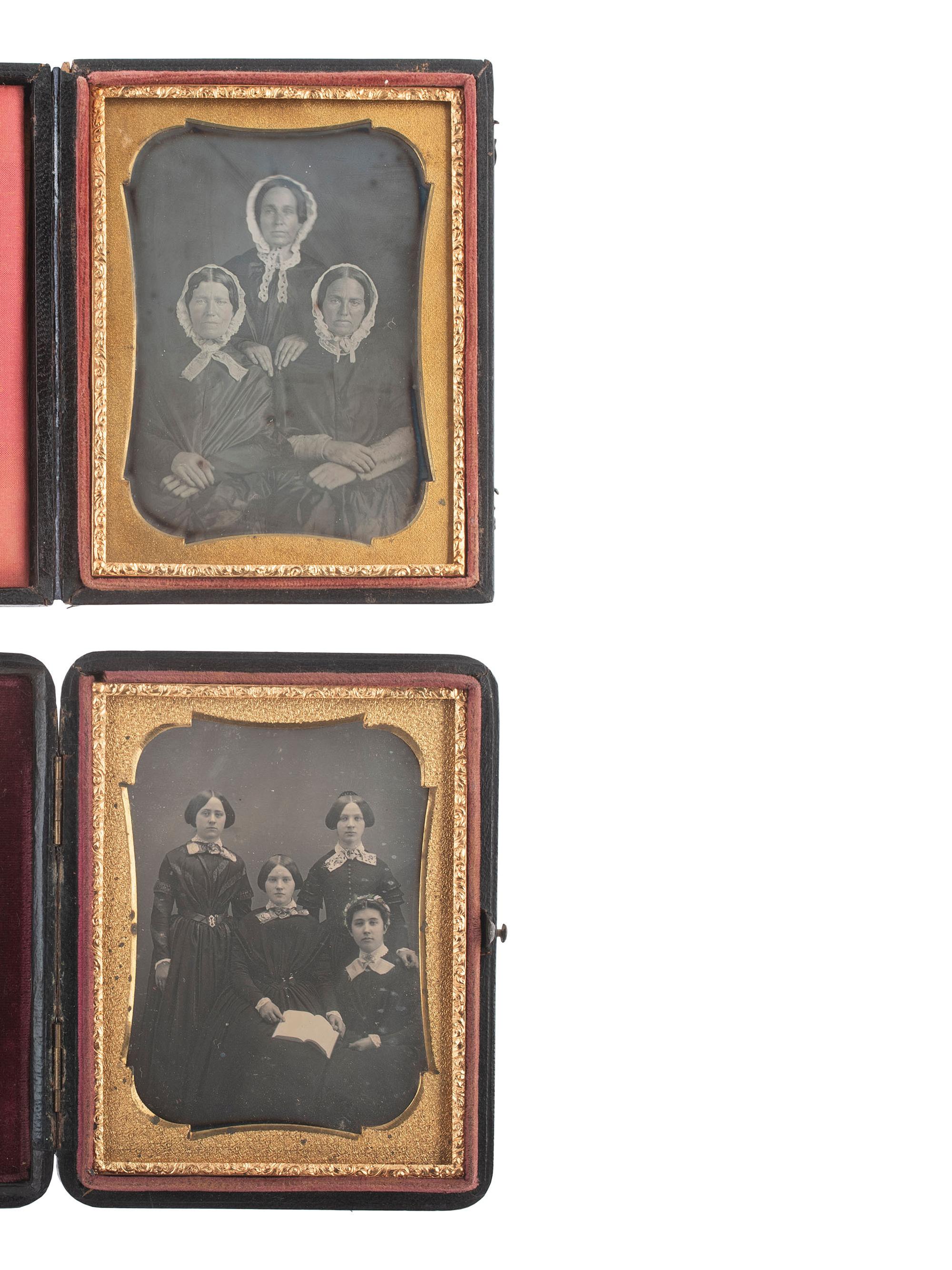 [EARLY PHOTOGRAPHY]. 5 quarter plate daguerreotypes featuring groups of 3 or more subjects.