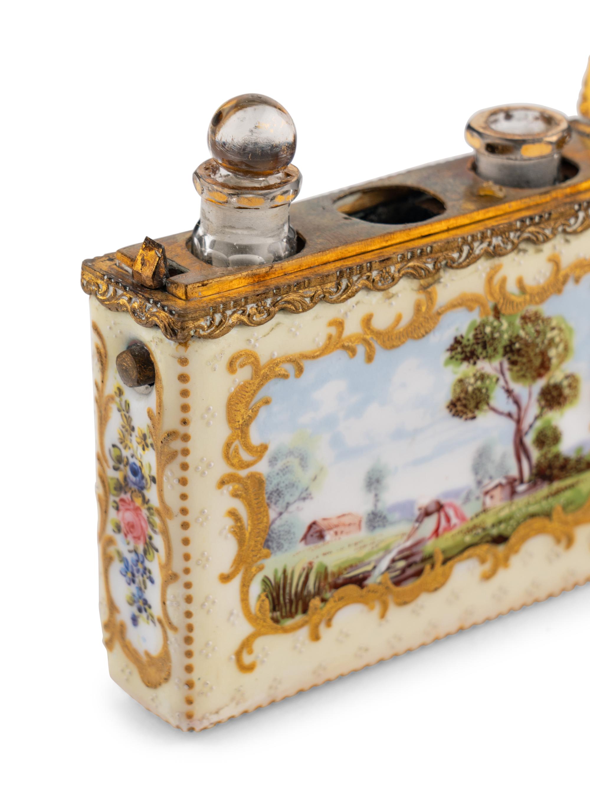 A South Staffordshire Enamel Tea Caddy and Étui