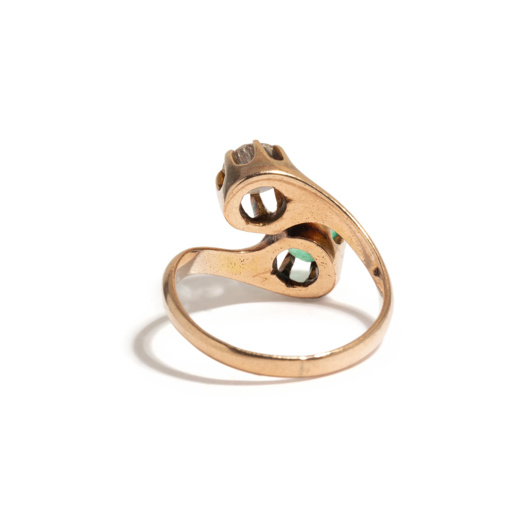 ANTIQUE, EMERALD AND DIAMOND TOI-ET-MOI RING
