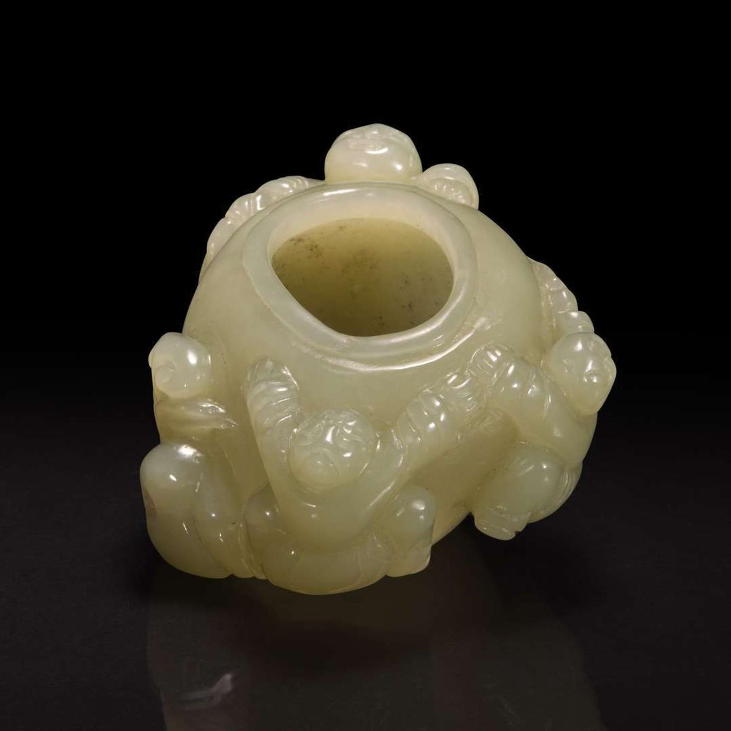 A Chinese carved creamy-white jade "Boys" coupe 白玉童子水盂 19th century or later ???????