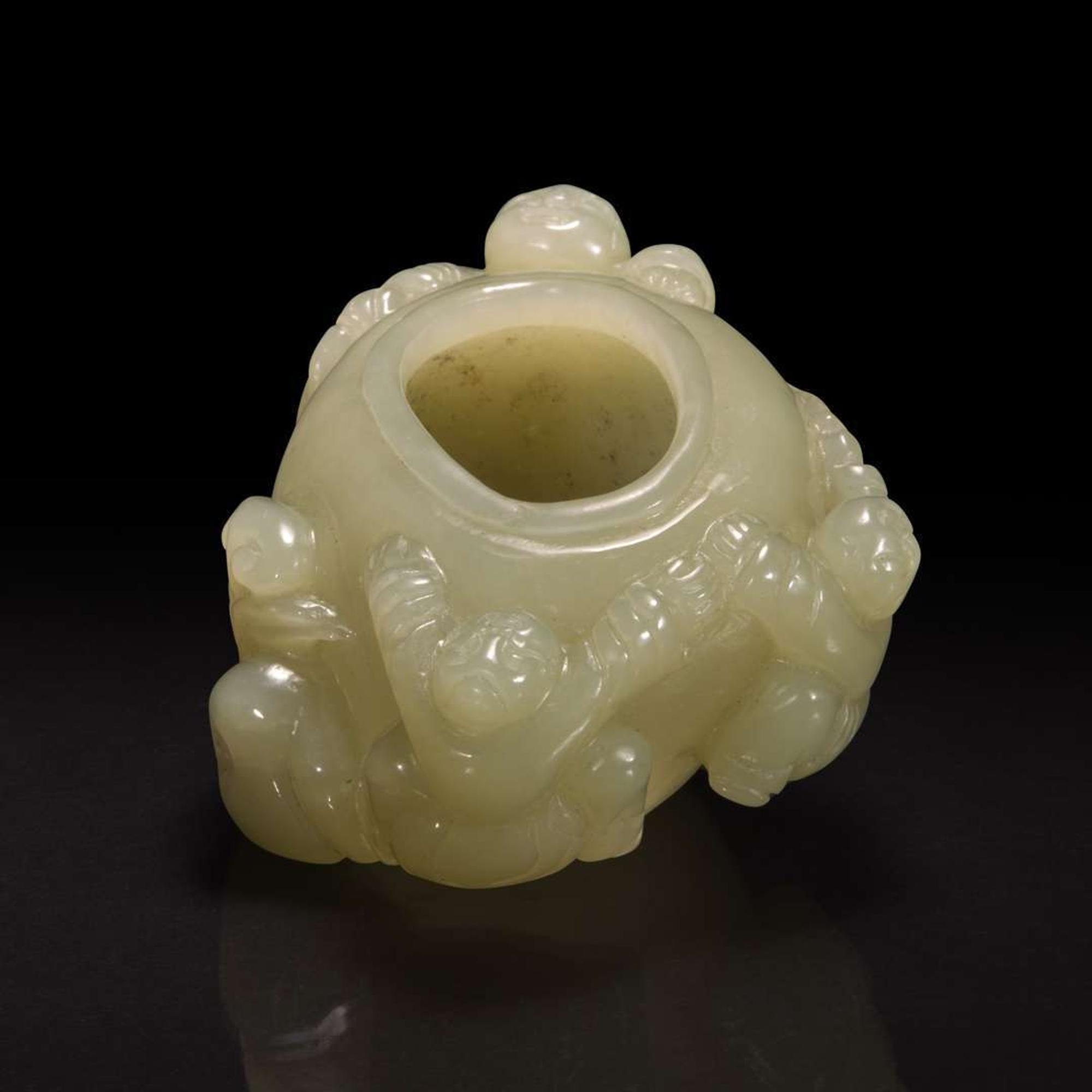 A Chinese carved creamy-white jade "Boys" coupe 白玉童子水盂 19th century or later ???????