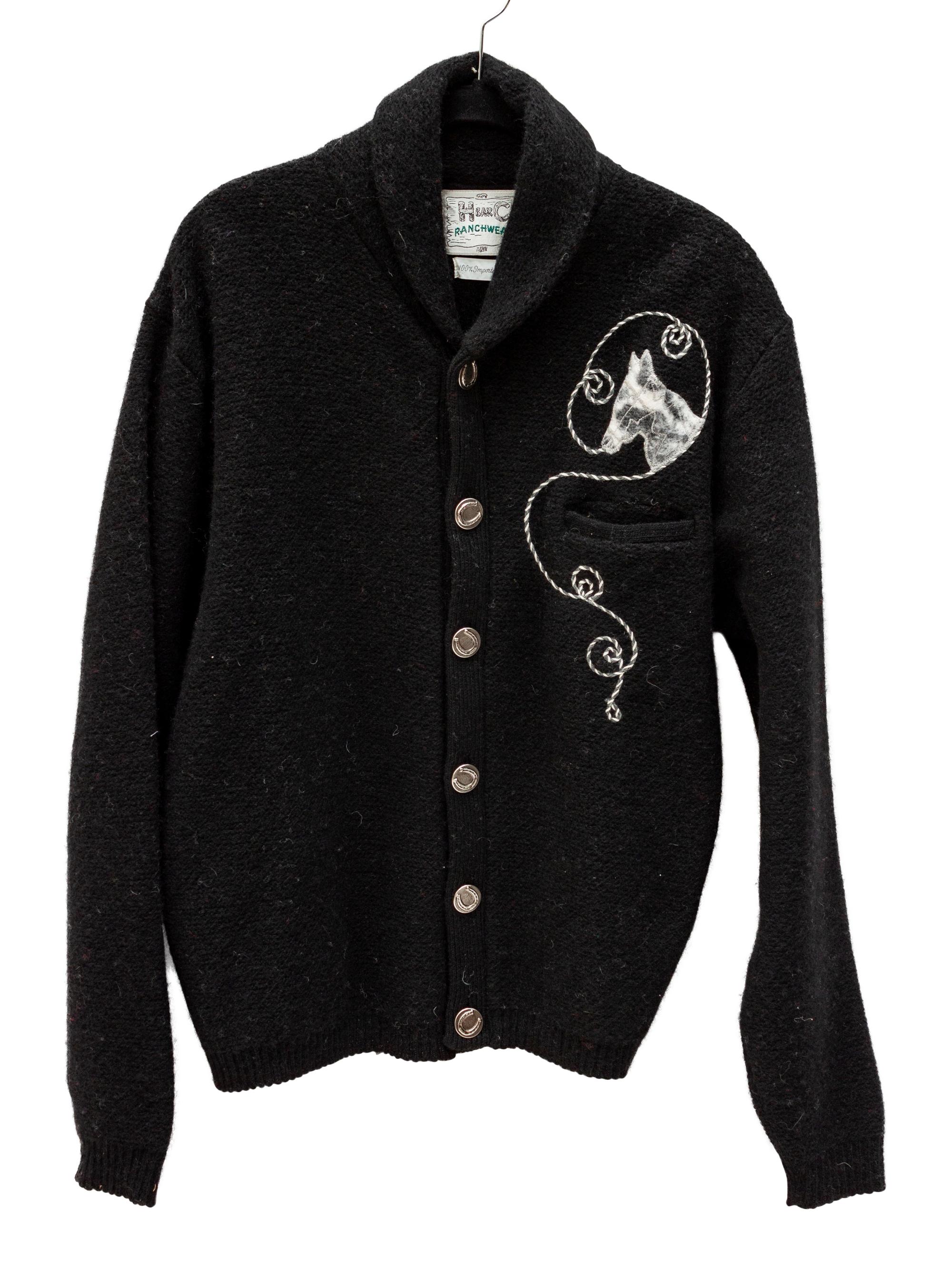 Five H Bar C Bronc-Shawl Wool Sweaters with horse and rope embellishments