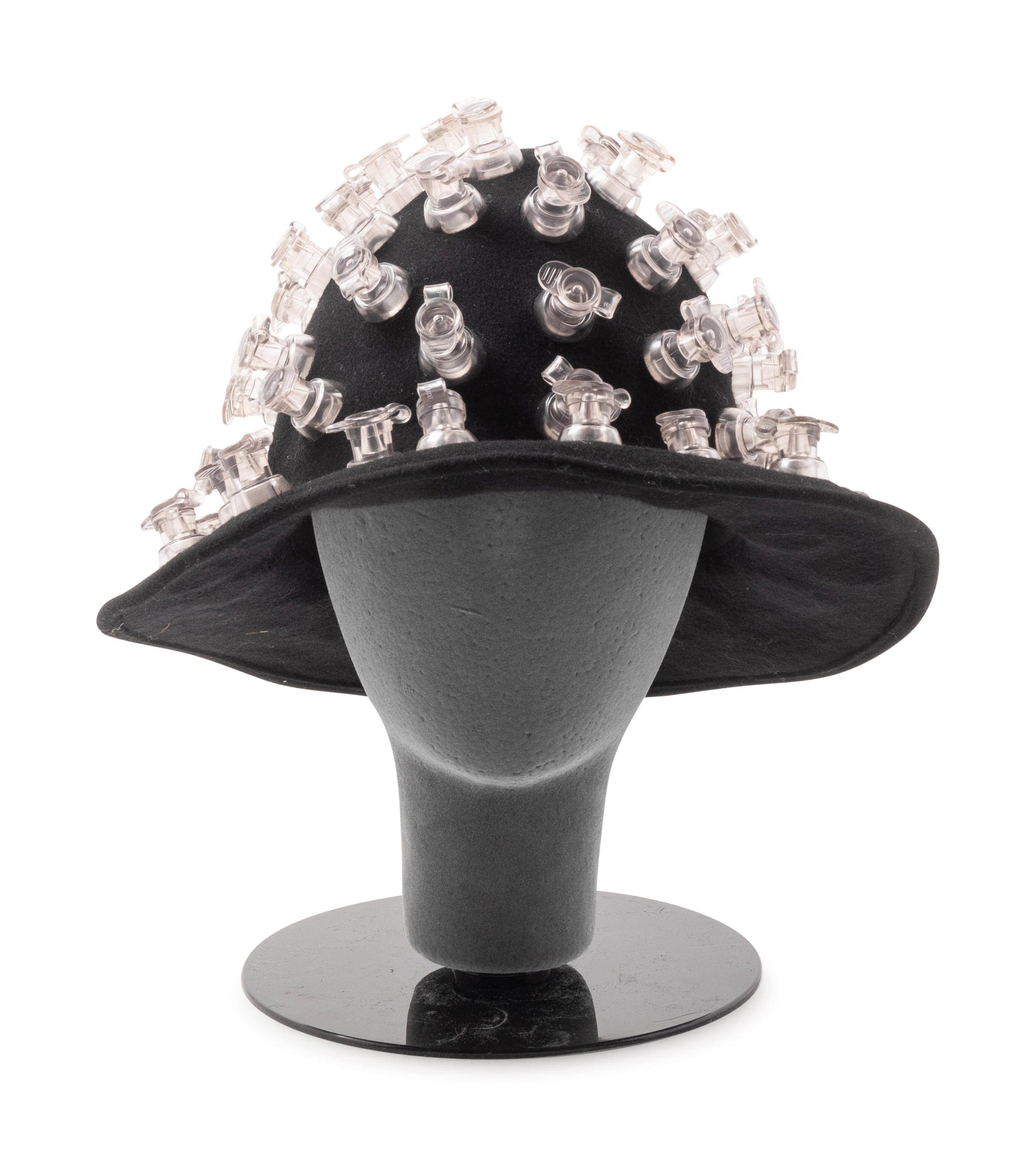 Black Issey Miyake Felt Hat with Inflation Valves, 1990s