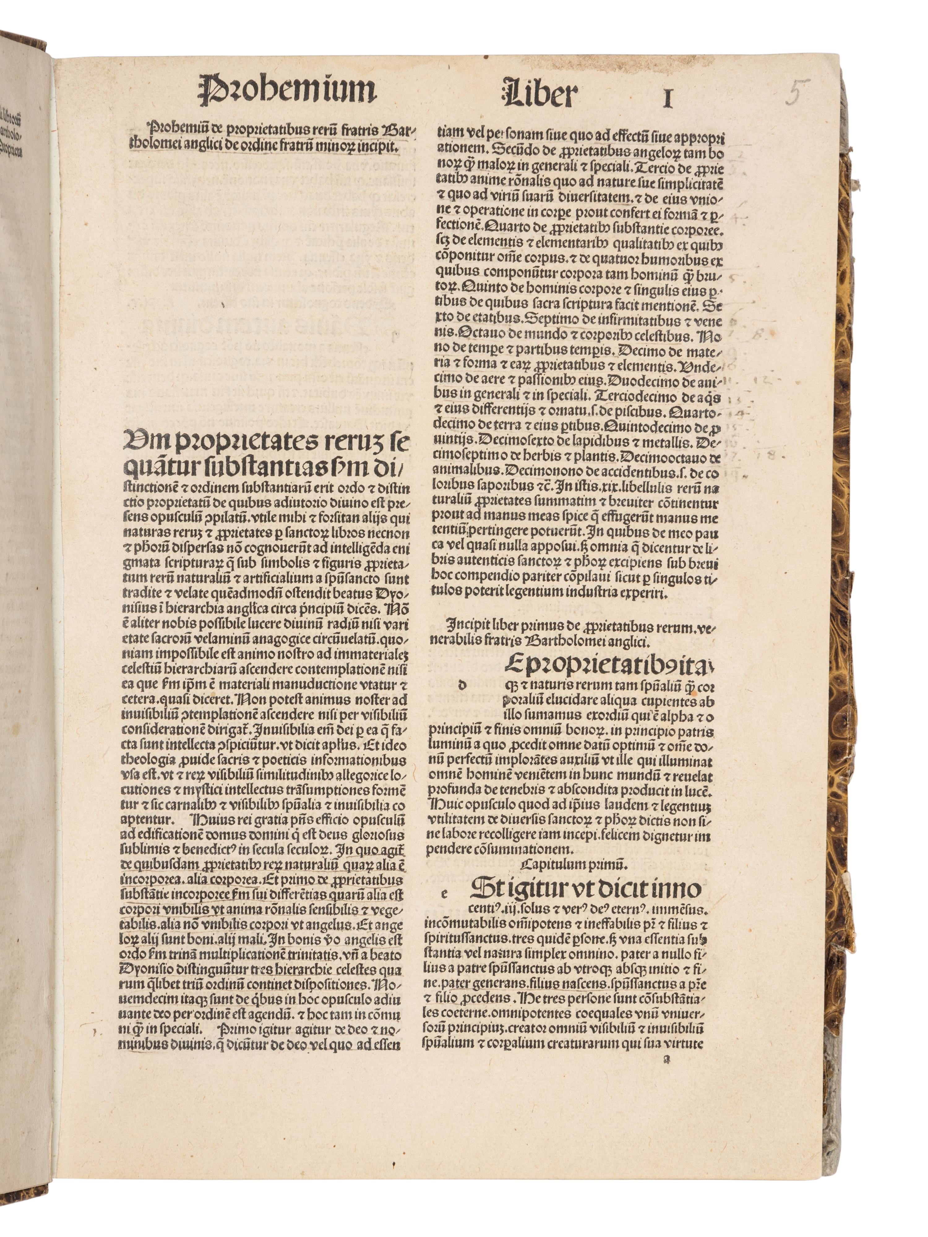 BARTHOLOMAEUS ANGLICUS (ca 1203-1272). De Proprietatibus rerum . Nuremberg : Anton Koberger, 20 June 1492.