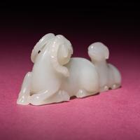 A Chinese White Jade 'Rams' Group, 18th/19th Century — 清中期 白玉雙羊把件