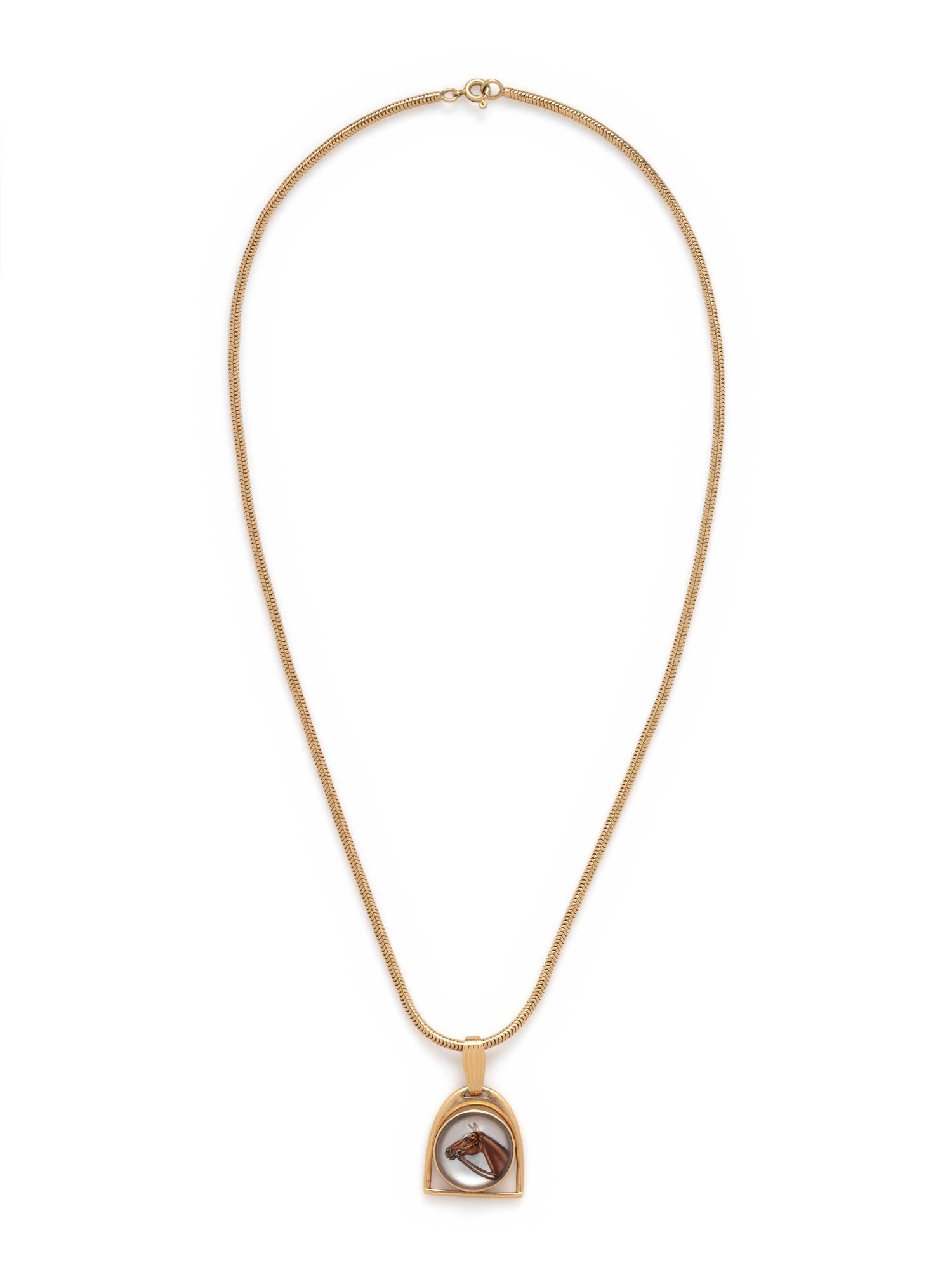 YELLOW GOLD AND ESSEX CRYSTAL HORSE PENDANT/NECKLACE