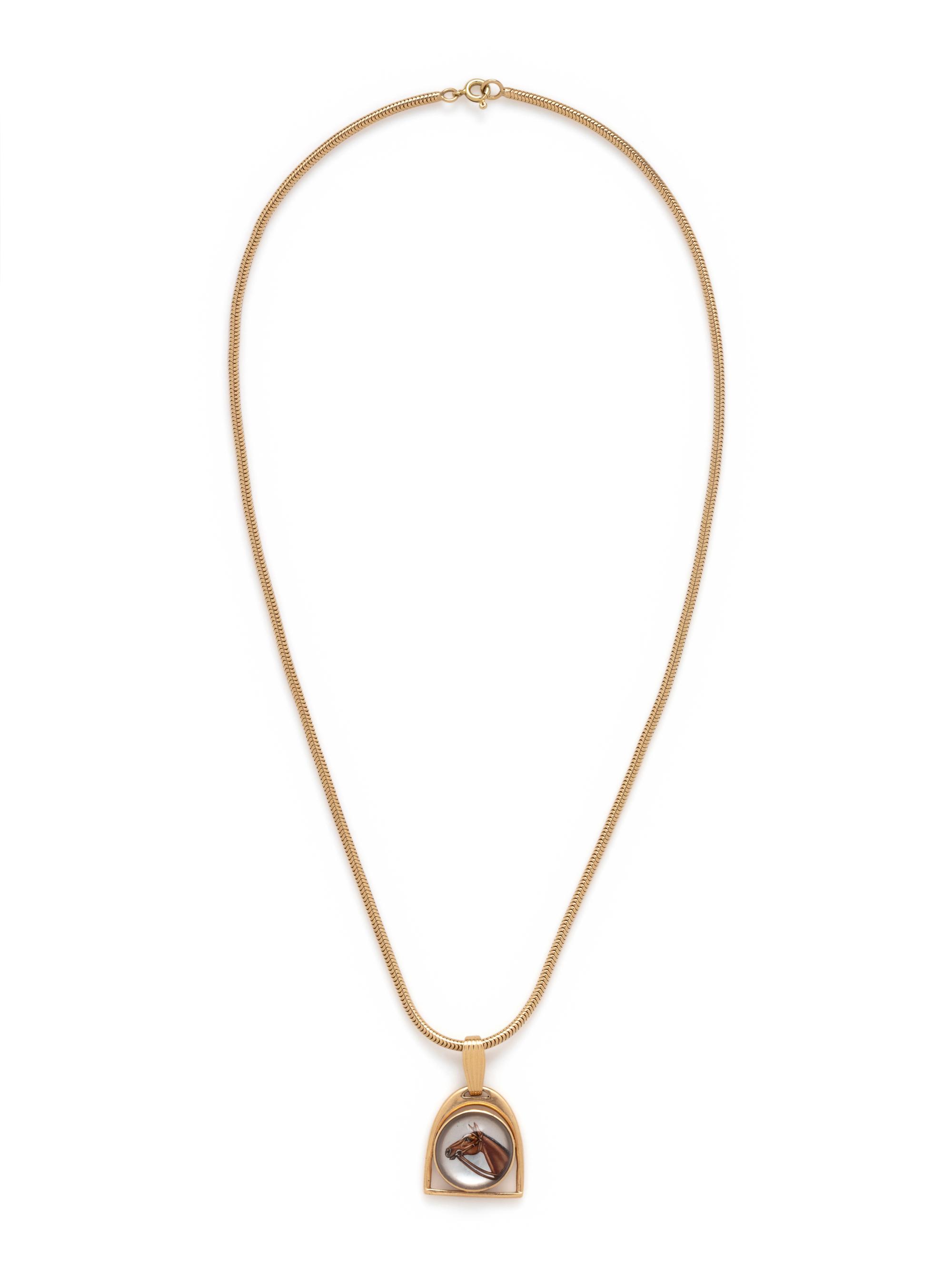 YELLOW GOLD AND ESSEX CRYSTAL HORSE PENDANT/NECKLACE