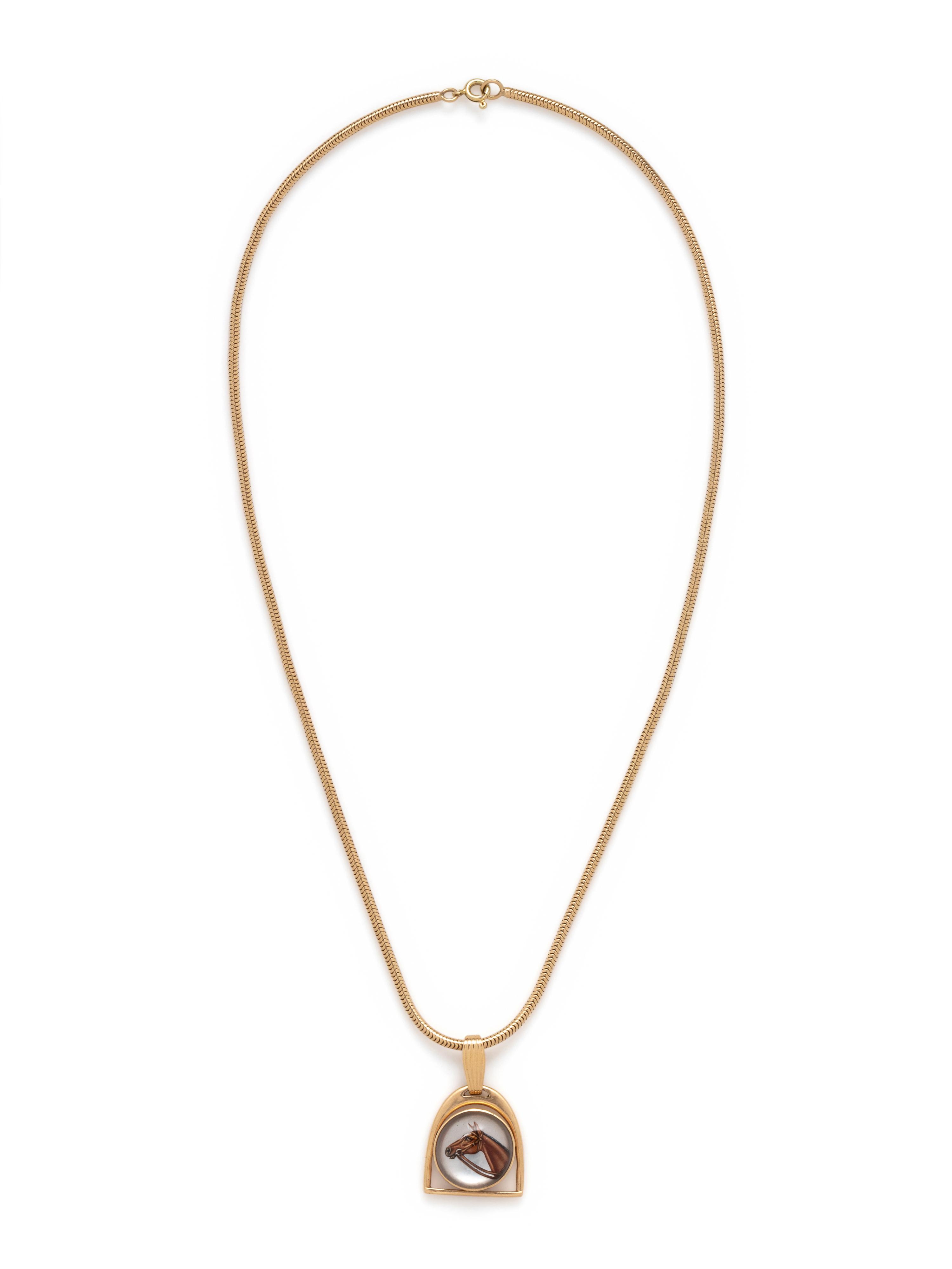 YELLOW GOLD AND ESSEX CRYSTAL HORSE PENDANT/NECKLACE