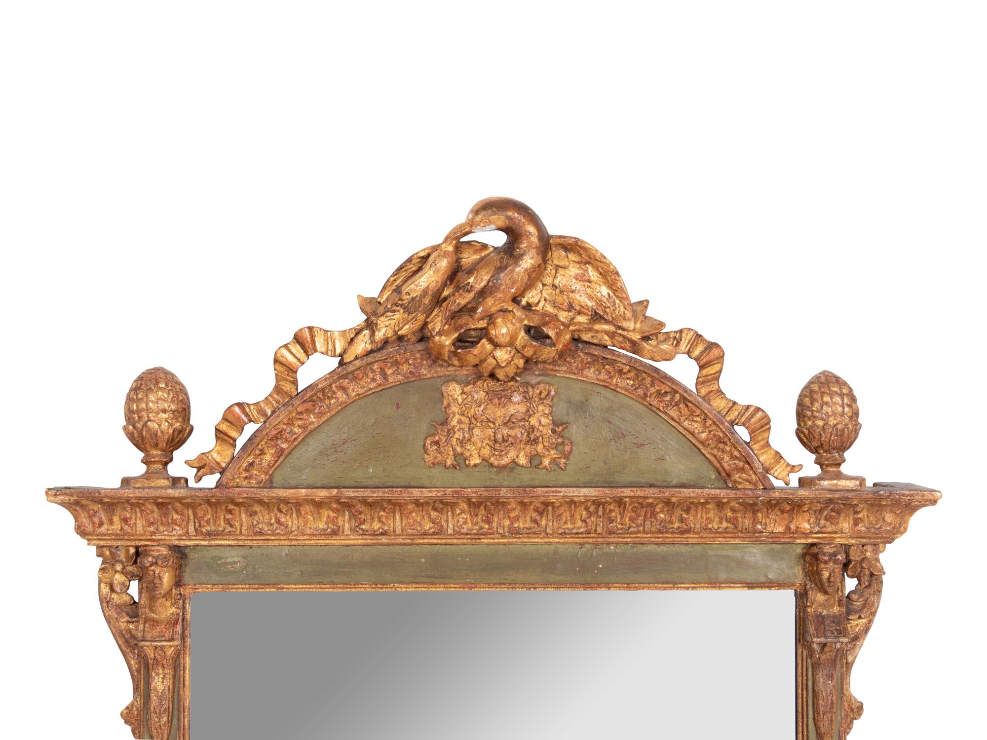 A North Italian Green-Painted and Parcel Gilt Pier Mirror