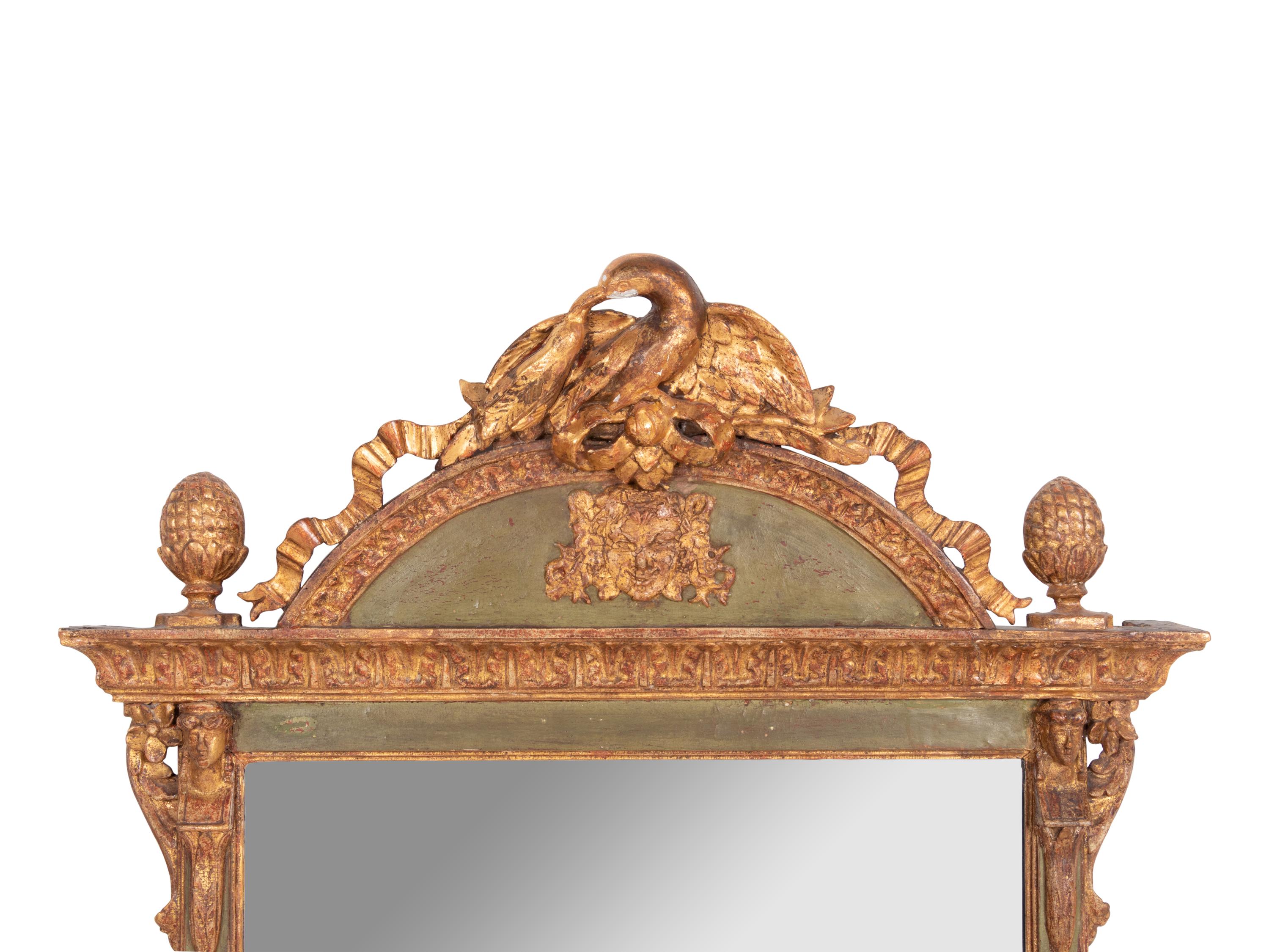 A North Italian Green-Painted and Parcel Gilt Pier Mirror