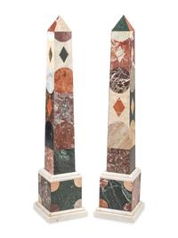A Pair of Large Grand Tour Style Specimen Marble Obelisks