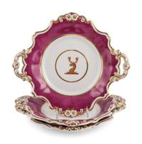 An English Parcel-Gilt and Puce Decorated Porcelain Dinner Service