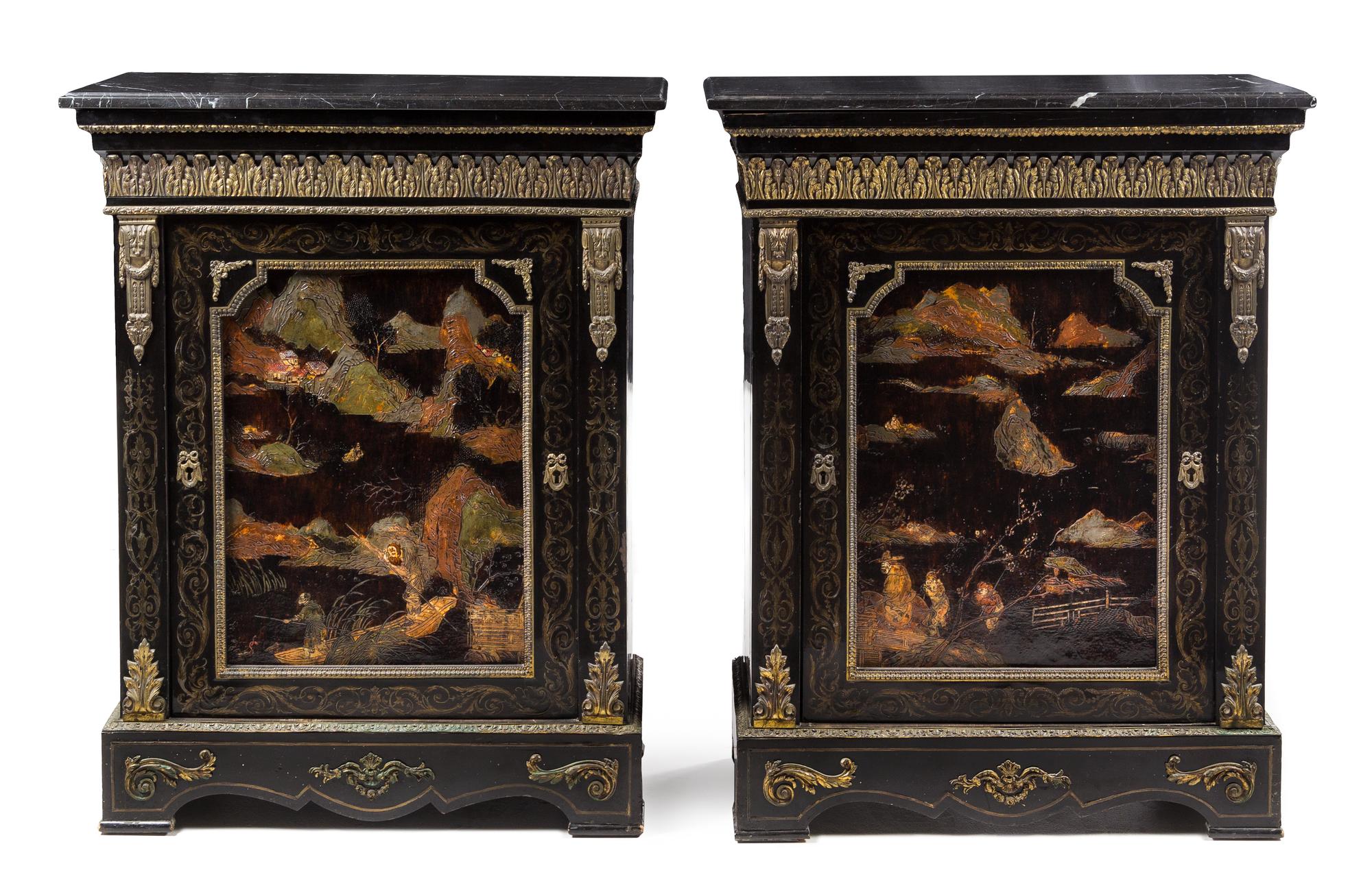 A Pair of Napoleon III Gilt Bronze and Coromandel Lacquer Mounted Meubles d'Appui Height 43 x width 34 x depth 16 inches. — 18TH/19TH CENTURY