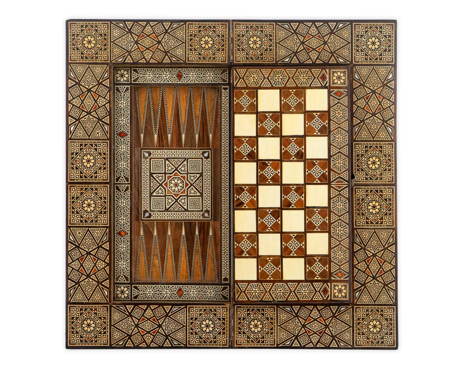 A Moroccan Bone-Inlaid Fruitwood Games Table