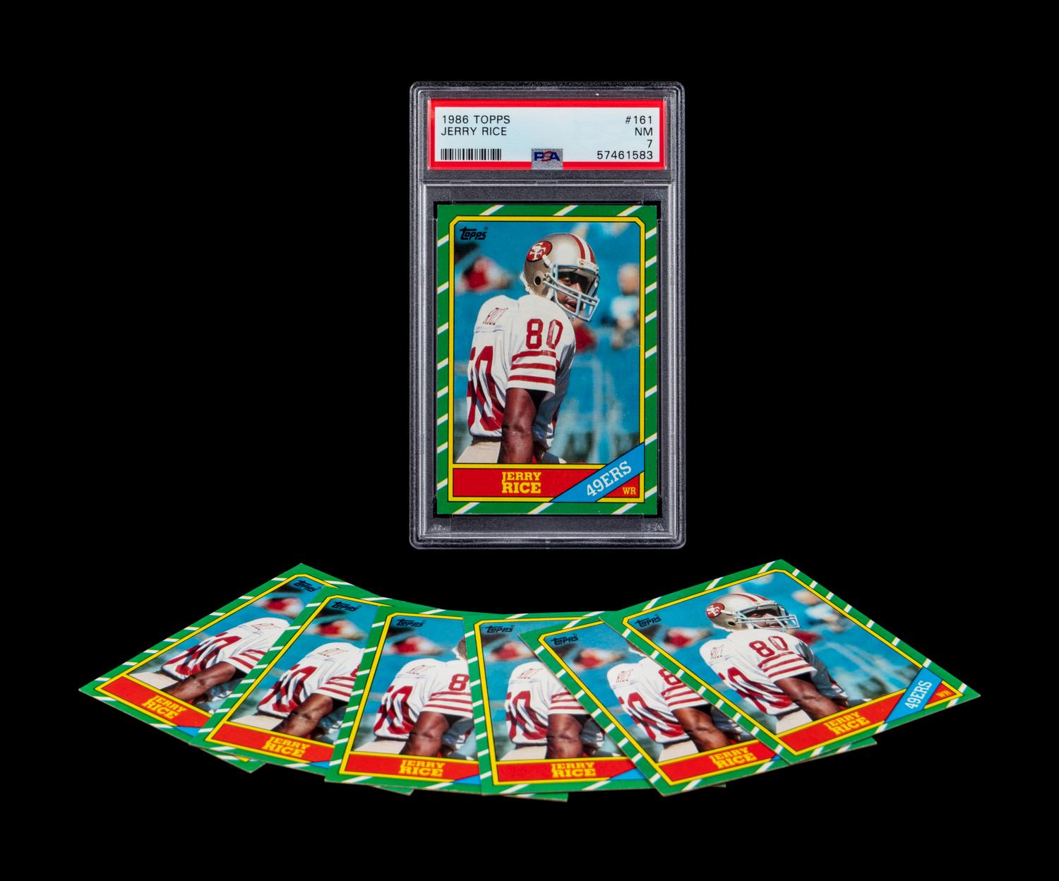 A Group of Seven 1986 Topps Jerry Rice Rookie Football Cards No. 161,