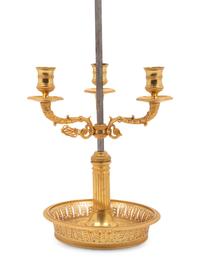 An Empire Style Gilt Metal Three-Light Bouillotte Lamp with a Tôle Shade