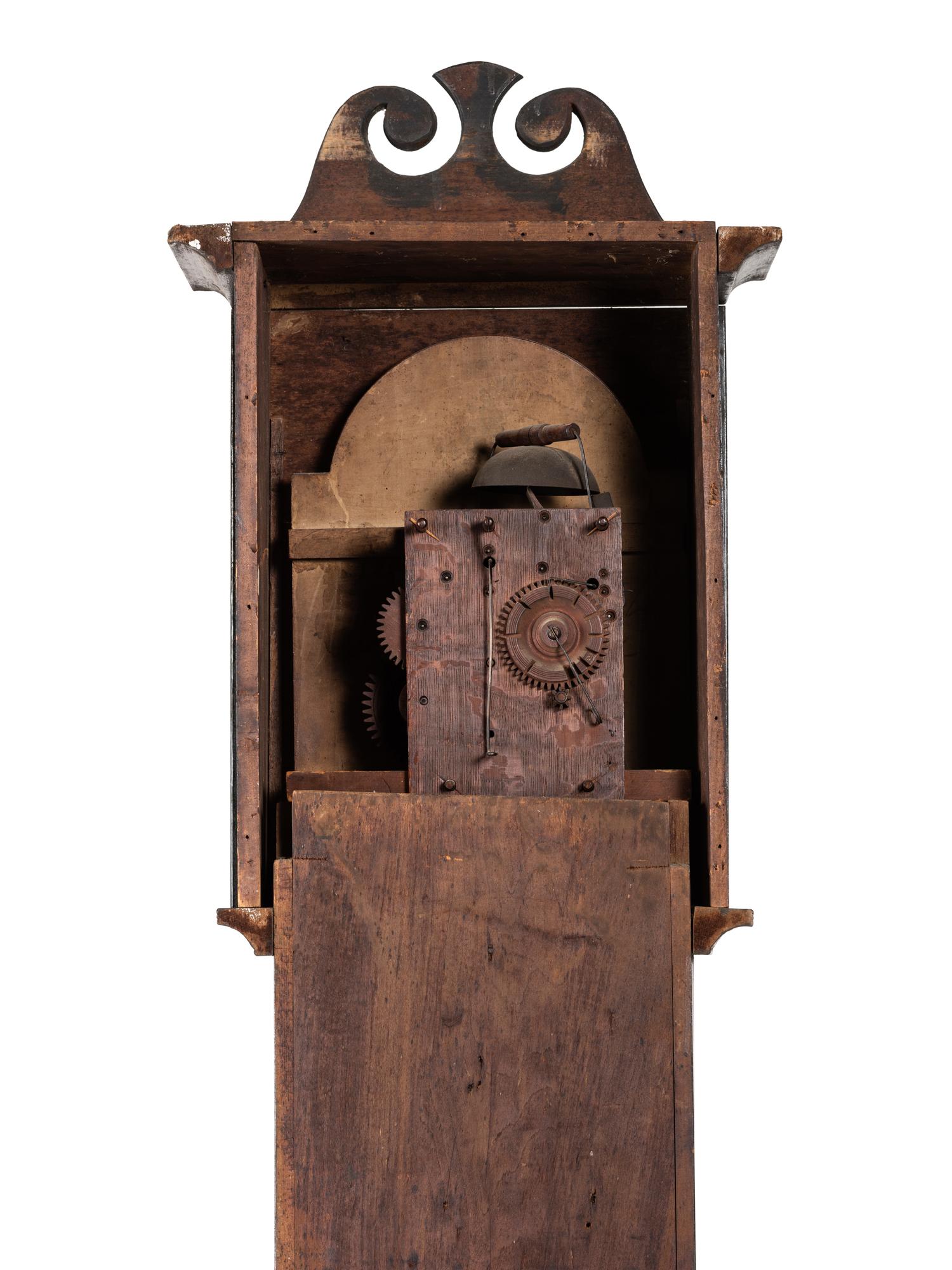 A Federal Red Grain-Painted Case Clock
