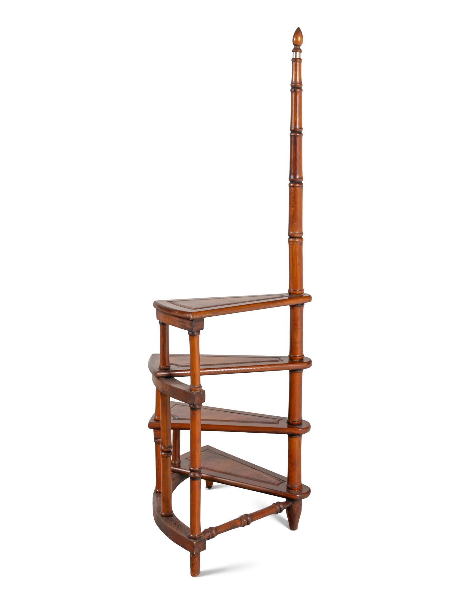 A Set of Leather-Inset Walnut Library Steps