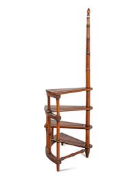 A Set of Leather-Inset Walnut Library Steps