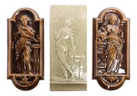 Three Pottery Tiles Height of tallest 14 1/4 inches.