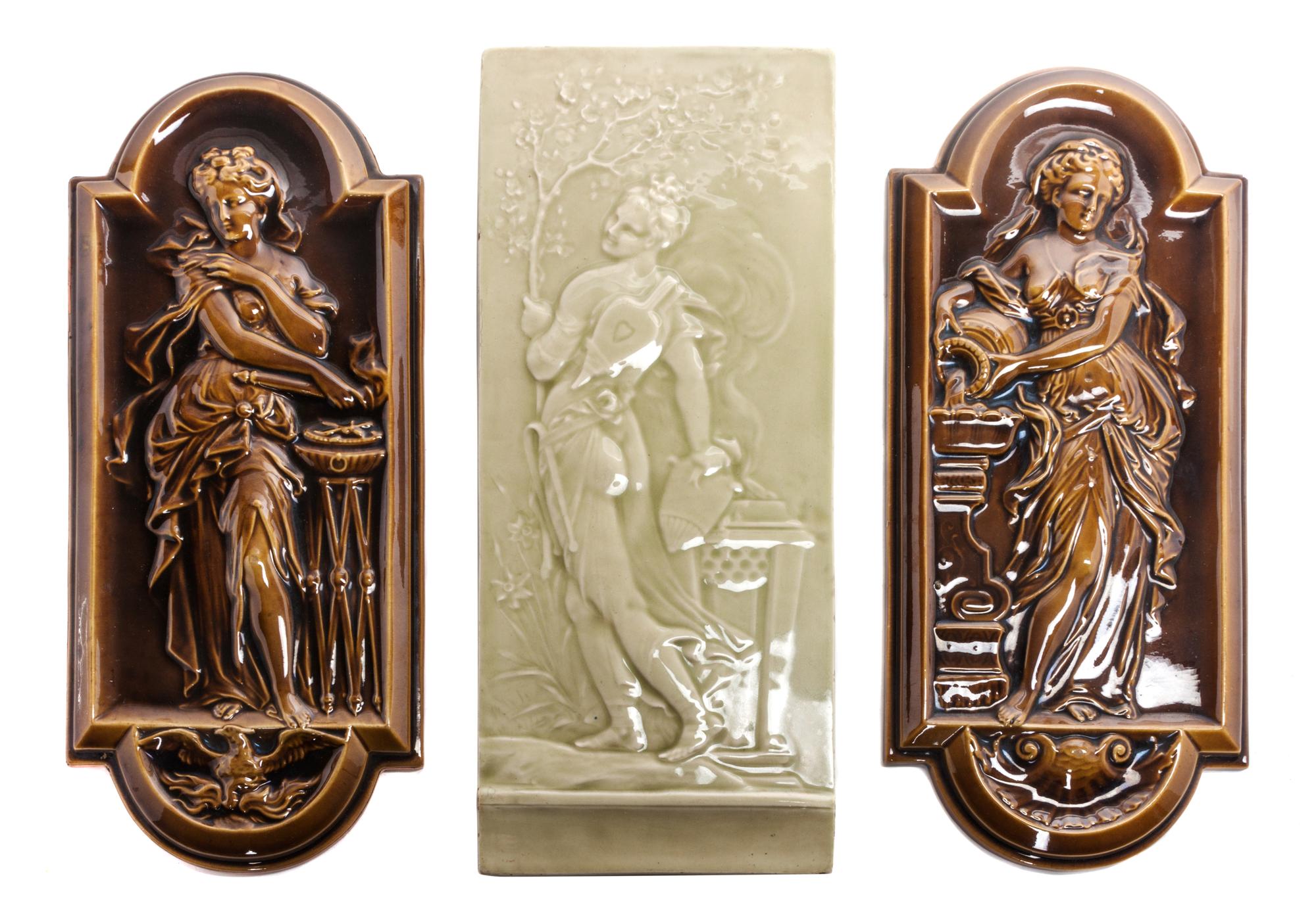 Three Pottery Tiles Height of tallest 14 1/4 inches.