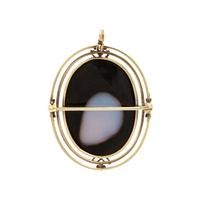 Agate Cameo and Yellow Gold Pendant Brooch