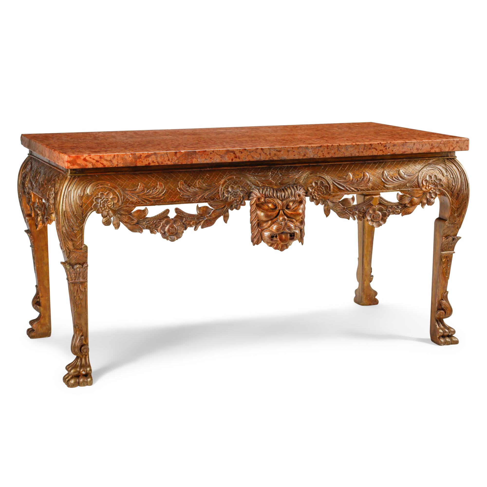 An English Giltwood Marble-Top Console Table