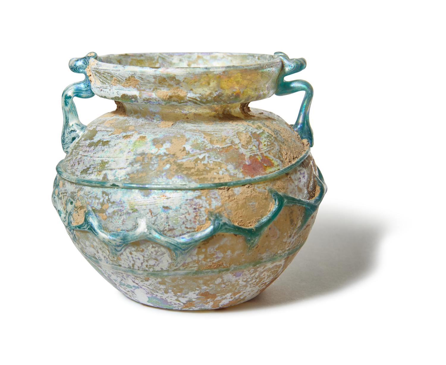 A Roman Glass Jar with Spiral Blue Trail