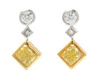 A Pair of Platinum, Yellow Gold, Yellow Diamond and Diamond Earrings, Micheal Beaudry, 9.20 dwts.