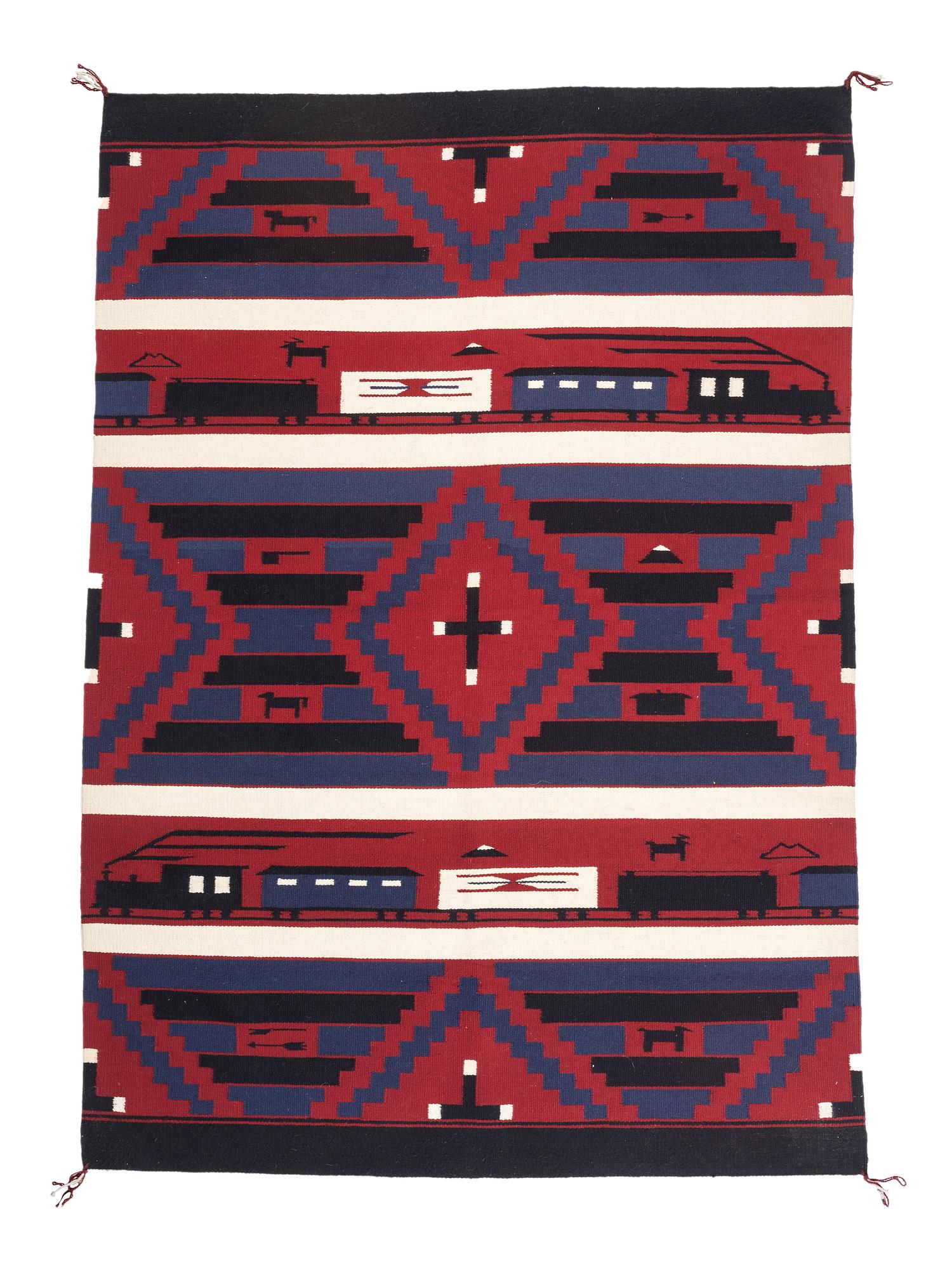 Navajo Revival Pictorial Weaving, with Trains