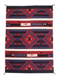 Navajo Revival Pictorial Weaving, with Trains