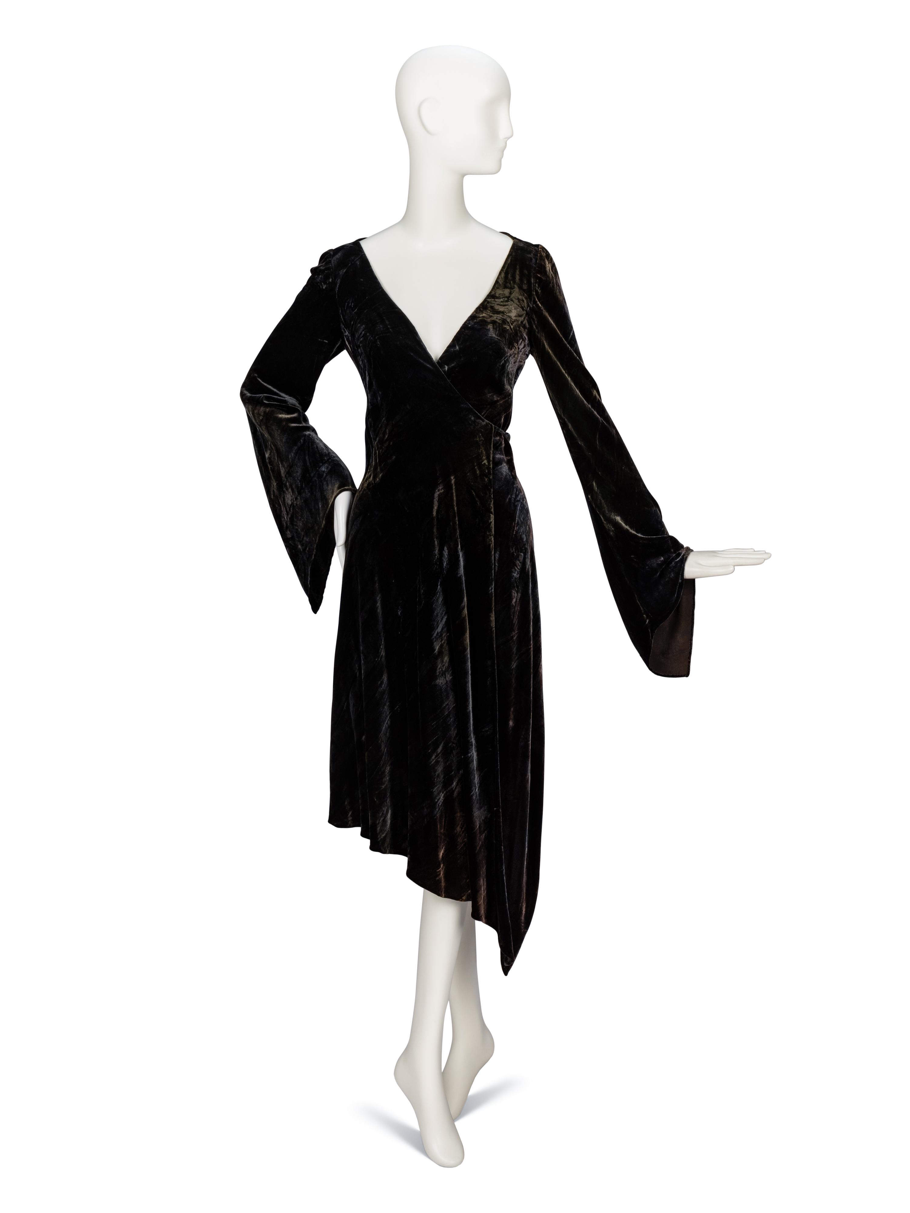 Donna Karan, Velvet Bias-Cut Wrap Dress, Original Sample