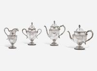 An assembled four-piece sterling silver tea and coffee service, William Gale & Son, New York, NY and Crown Silver Company, Inc., Brookline, MA, circa 1862-1866 and 1935-1950, respectively