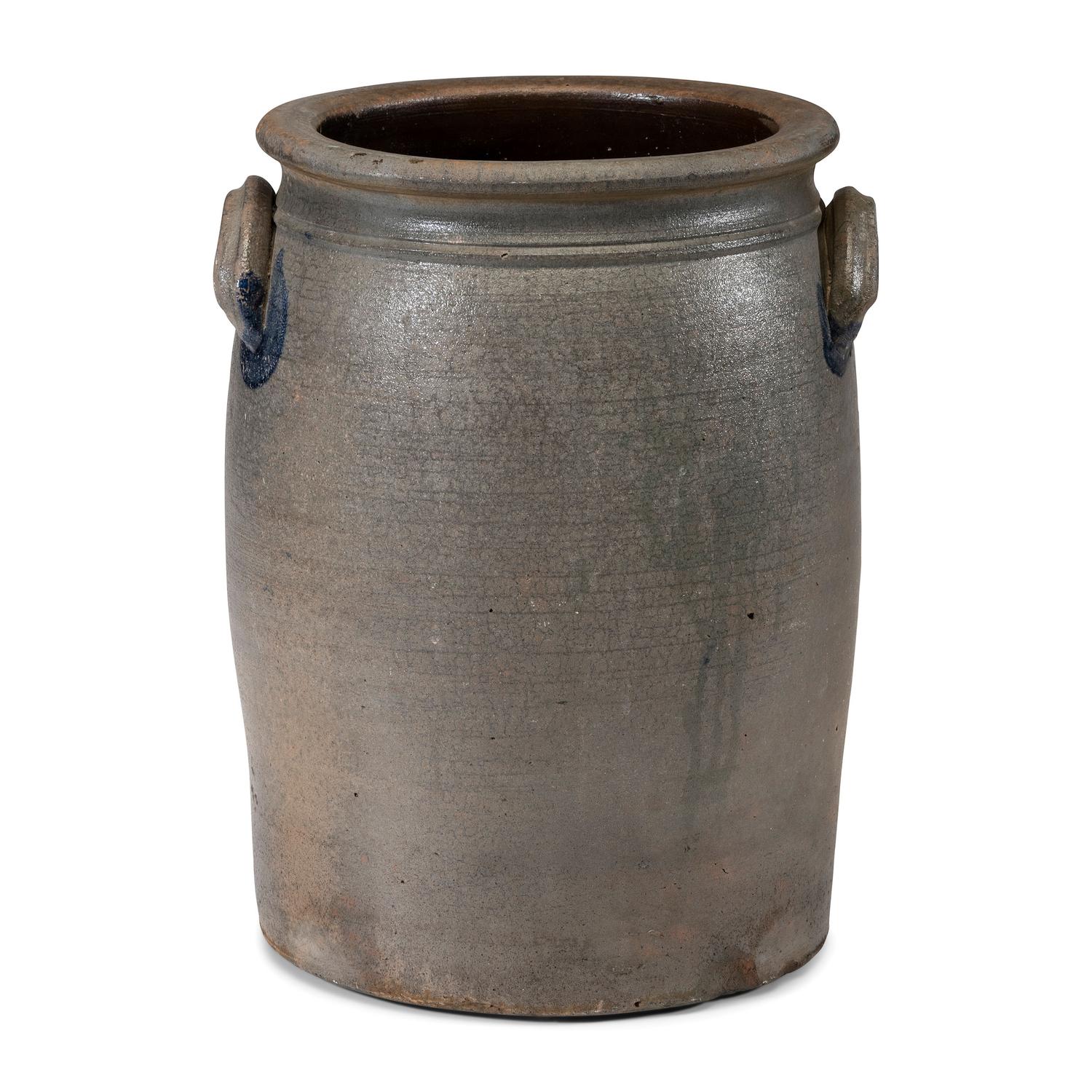 A Four-Gallon Cobalt and Stencil Decorated Stoneware Crock