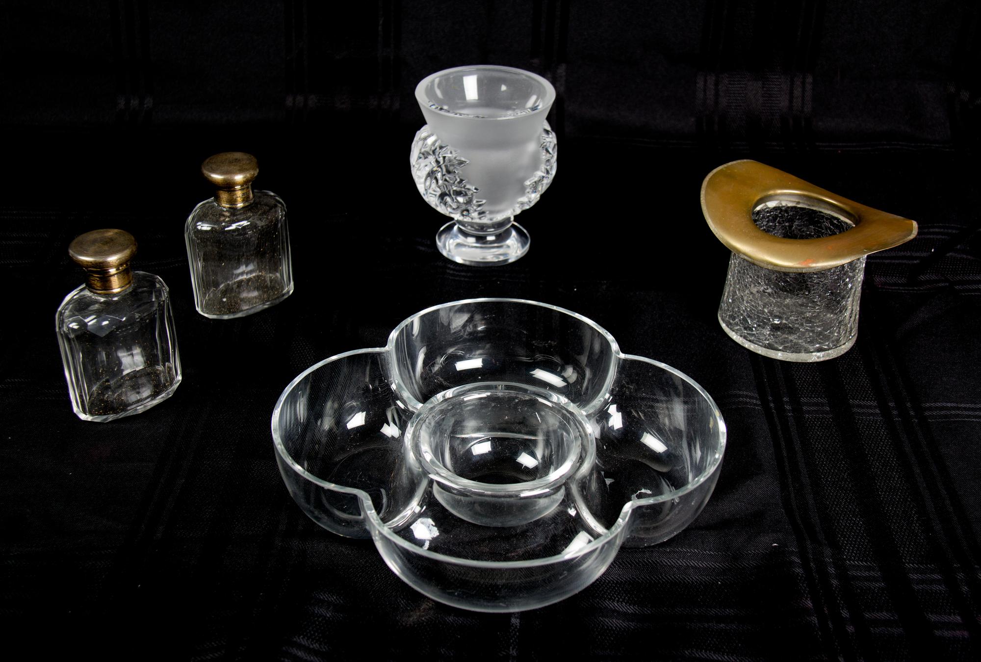 Five Miscellaneous Pieces of Glass and Crystal Diameter of bowl 9 1/4 inches. — 20TH CENTURY