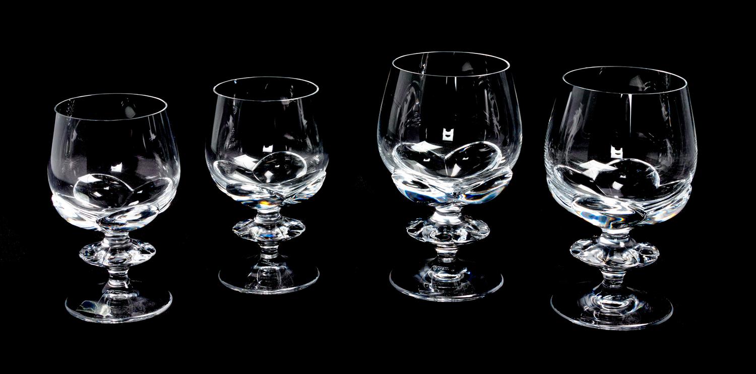 A Group of Lalique Molded and Frosted Stemware Height of taller 6 1/8 inches.
