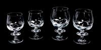 A Group of Lalique Molded and Frosted Stemware Height of taller 6 1/8 inches.