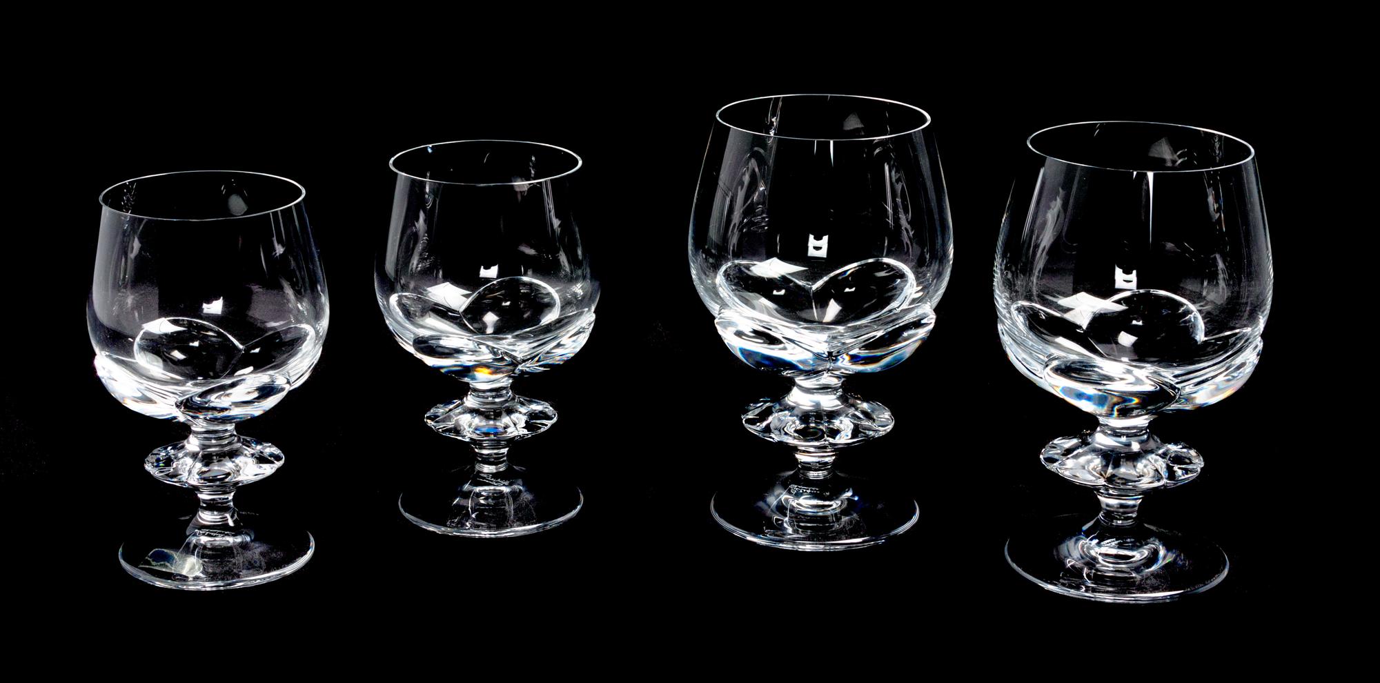 A Group of Lalique Molded and Frosted Stemware Height of taller 6 1/8 inches.