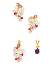 A Collection of Yellow Gold, Diamond and Ruby Jewelry,