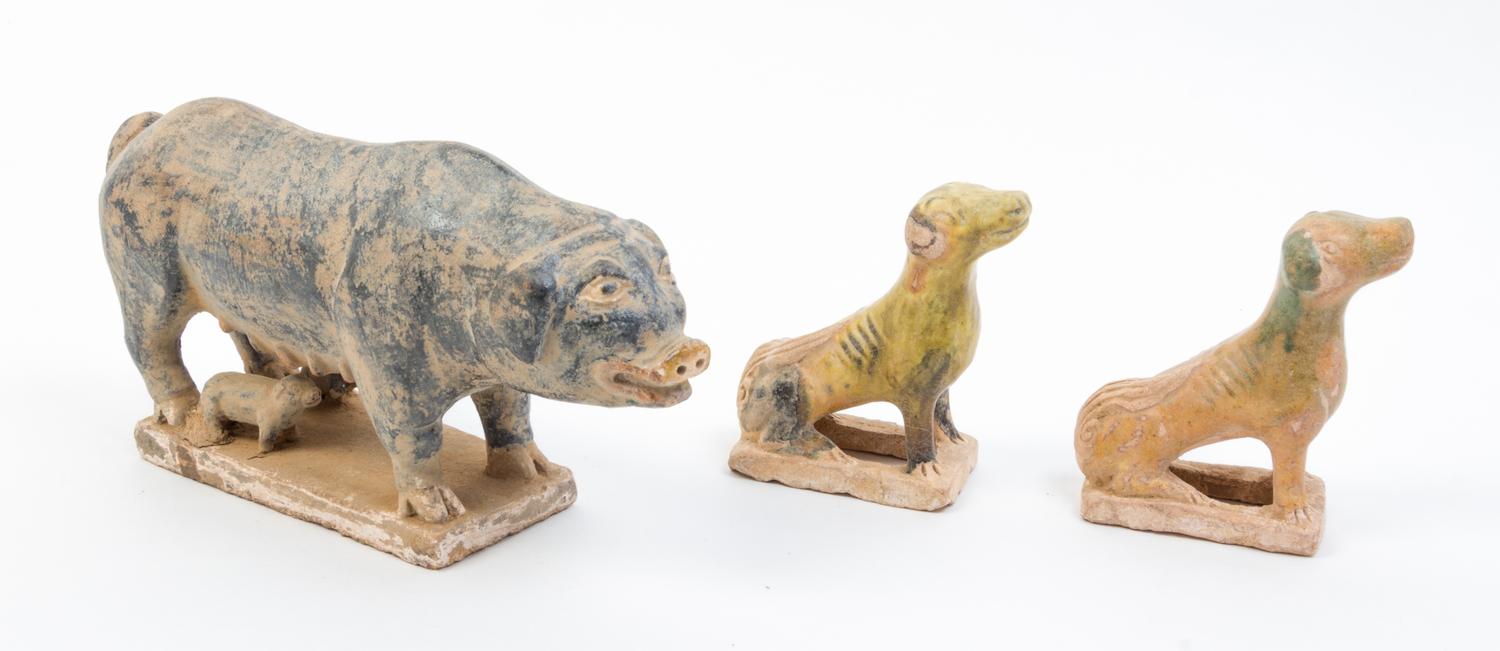 Three Tang Style Pottery Articles Width of largest 10 inches.