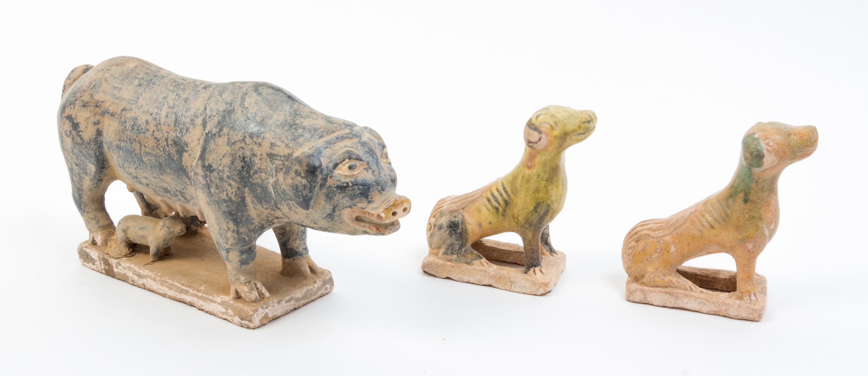 Three Tang Style Pottery Articles Width of largest 10 inches.