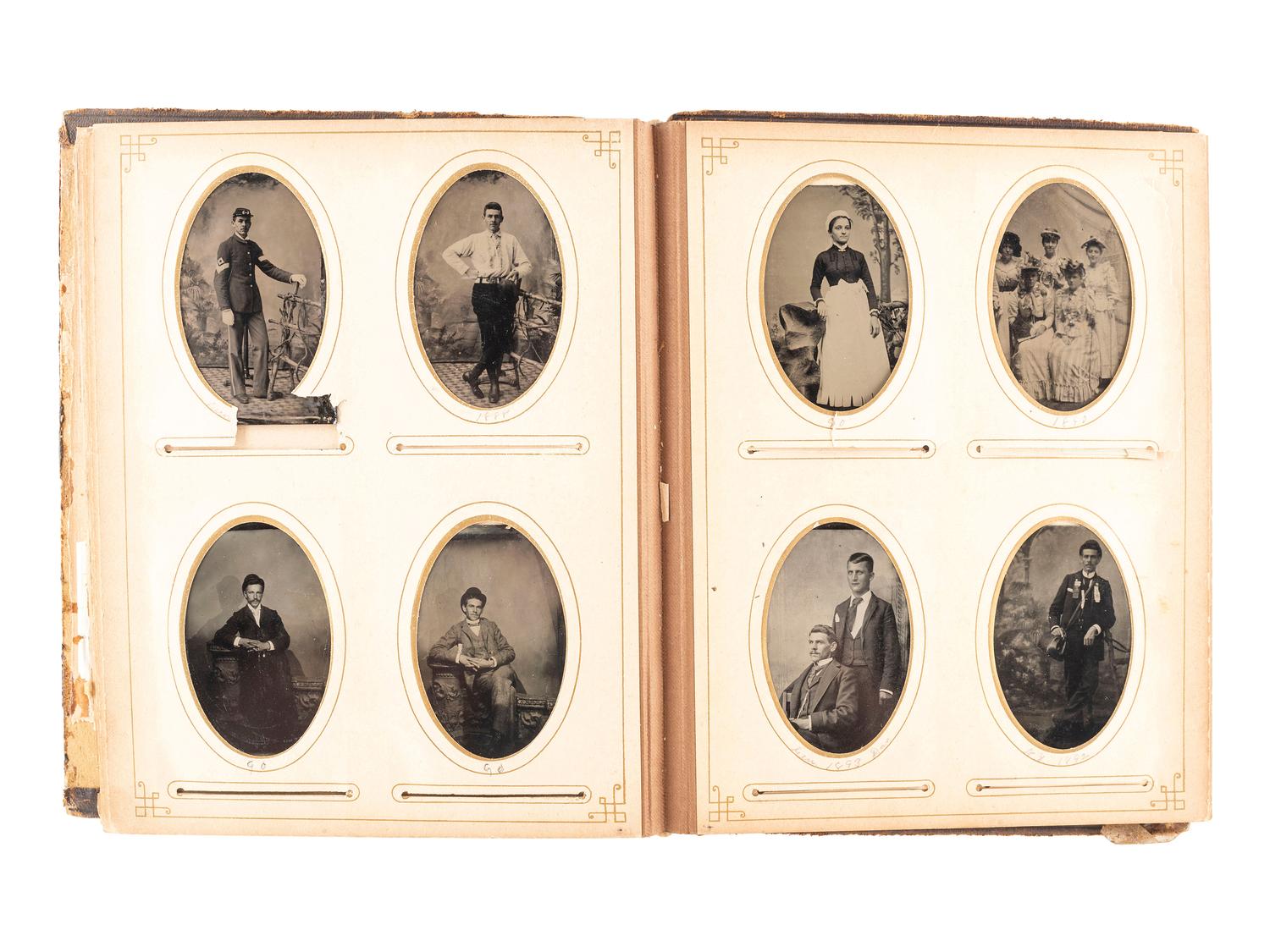 [EARLY PHOTOGRAPHY]. A collection of over 200 19th century photographs, incl. tintype of Indian Wars-era soldier.