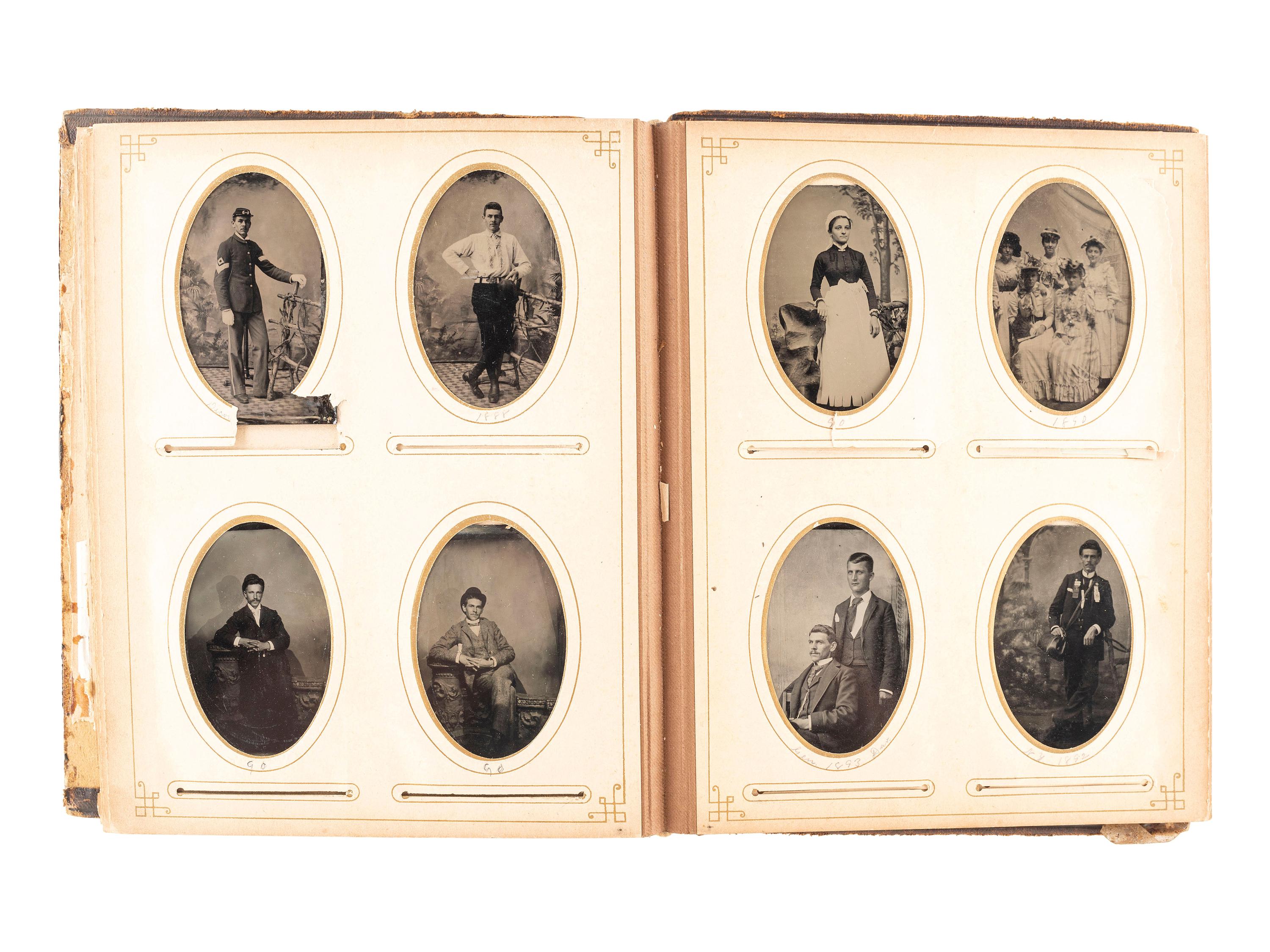 [EARLY PHOTOGRAPHY]. A collection of over 200 19th century photographs, incl. tintype of Indian Wars-era soldier.